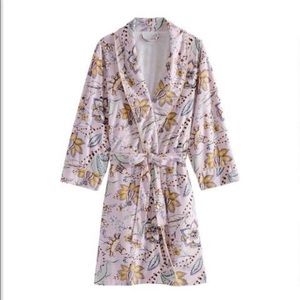Lavender Multicolor Floral Microfleece Tamara Robe World Market o/s NWT